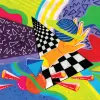 Abstract vibrant design with geometric shapes.