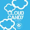 Light blue label with cloud shapes and text.