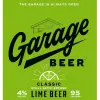 Green label design for Garage Beer packaging.