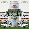 "Beer can design featuring sports theme and RVs"