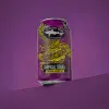 Purple can featuring vibrant yellow design elements.